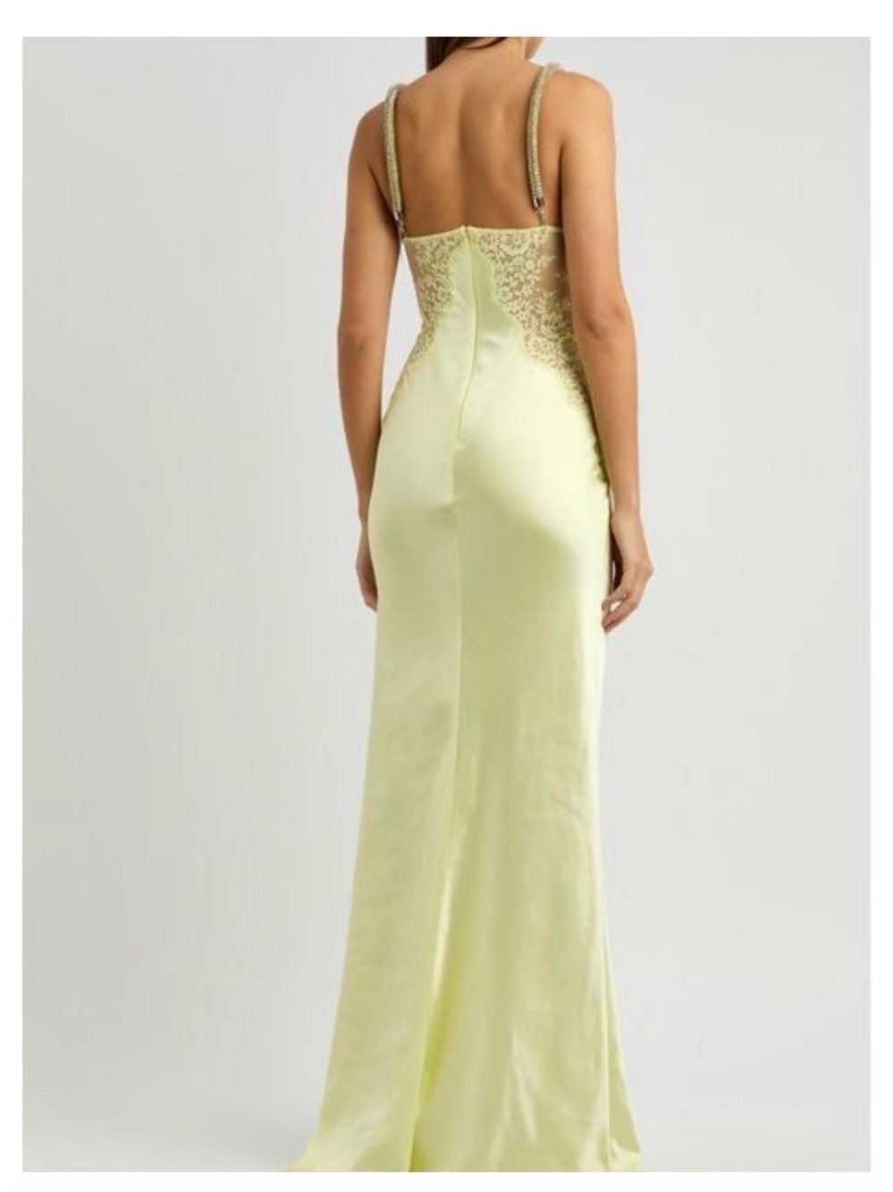 Self-Portrait Pale Yellow Lace-Trim Maxi Slip Dress - Picture 5 of 13